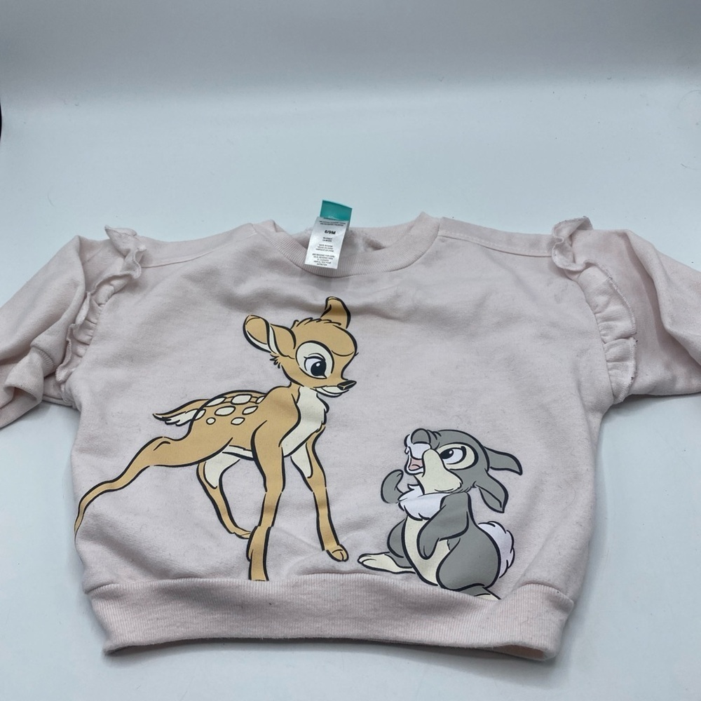 Disney Baby Bambi Sweater Thumper Pink 6/9 Months Pullover Ruffle Sleeves - Picture 2 of 8